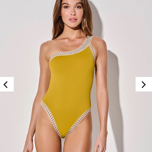 NWT Crochet detailed one shoulder swimsuit, lime green, large - Picture 1 of 9